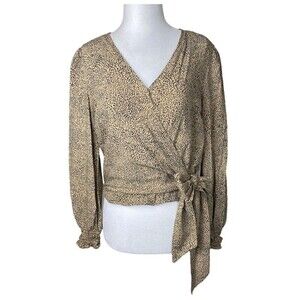 Jopra Blouse Womens Large Animal Print Long Sleeve V-neck Top Casual Ladies